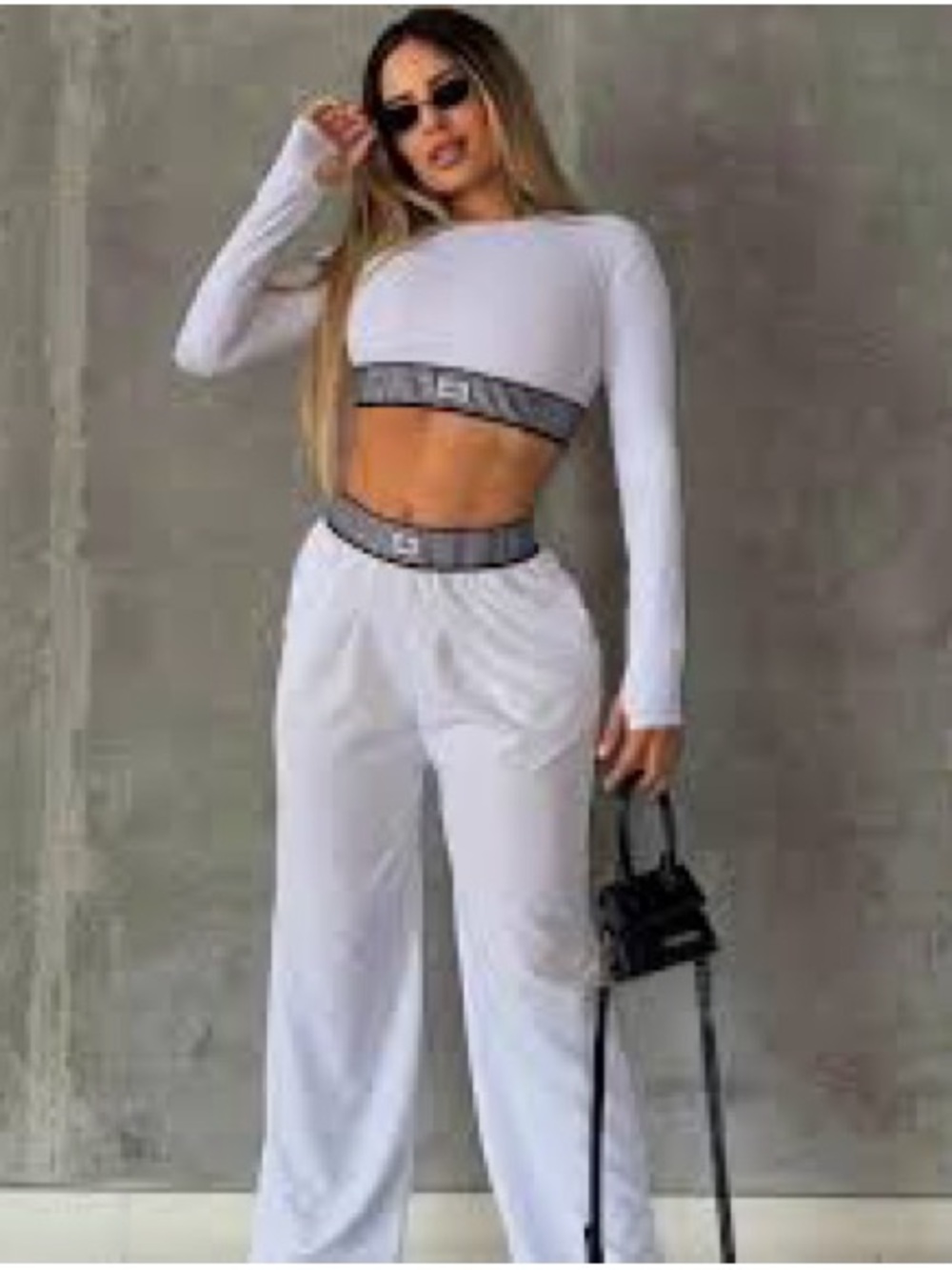 Yoga White Wide-Leg High Waist Pants with Branded Waistband